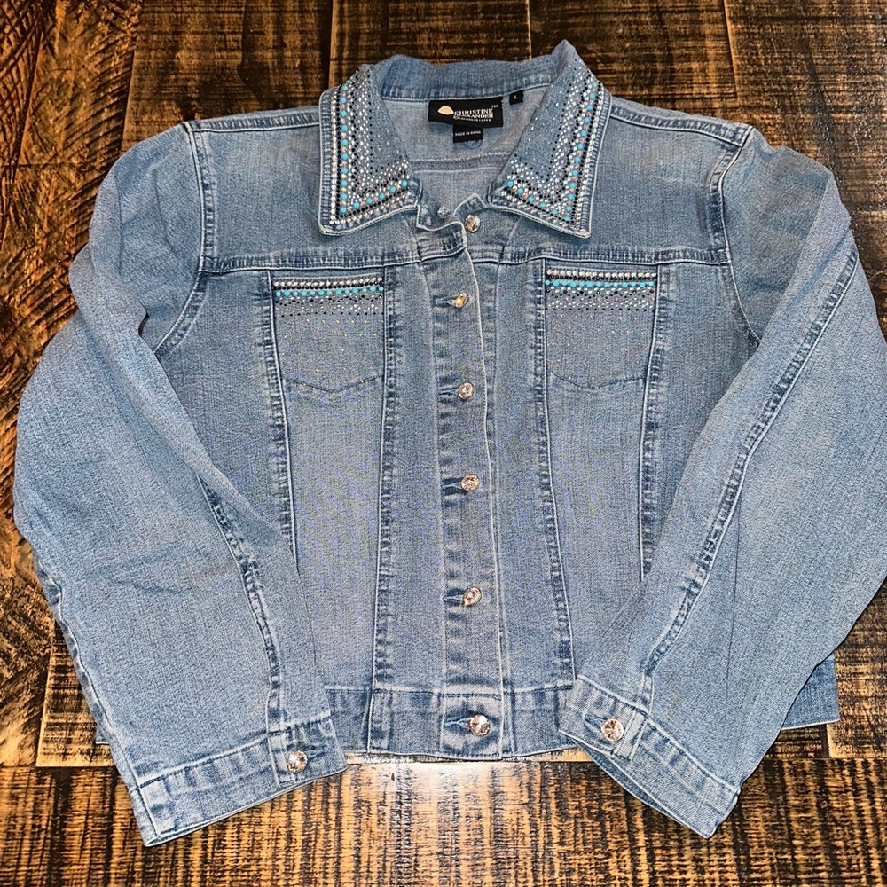 Christine Alexander size Large Rhinestone&Turquoise Jean Jacket